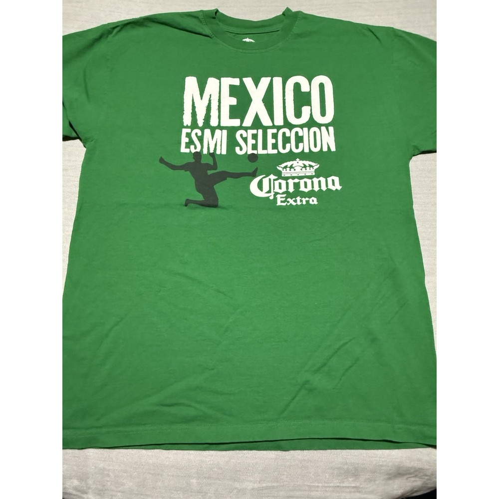 MEXICO ES MI‎ SELECCION" Corona Extra Soccer T-Shirt Green XL Double Sided